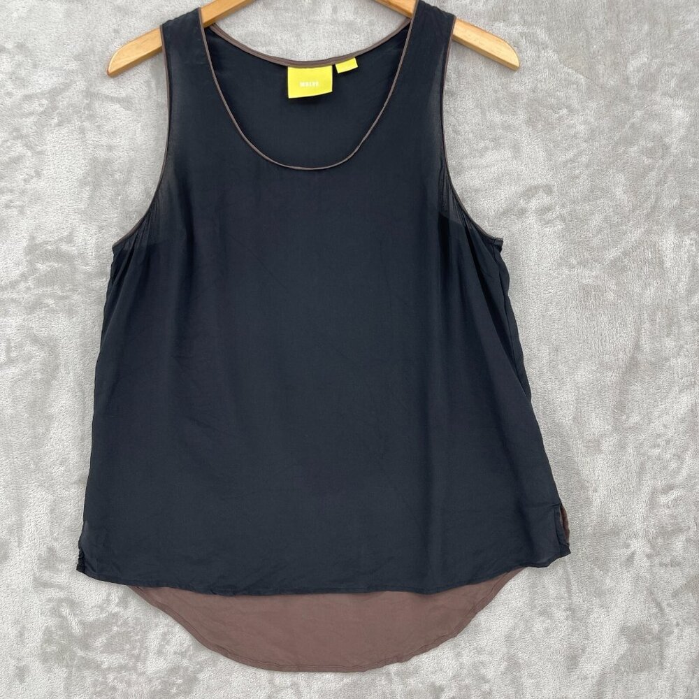 Anthropologie Maeve 100% Silk Black Brown Colorblock Sheer Tank Top